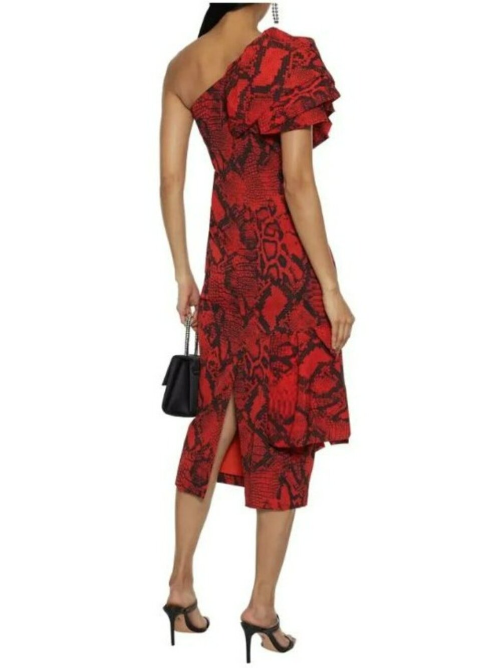 Solace London $720 Heppy One shoulder Snake Crepe Midi Dress Size 14 New - Picture 2 of 7